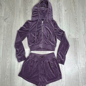 Iris Womens Red Purple velour Tracksuit Shorts and Hoody Set M/S